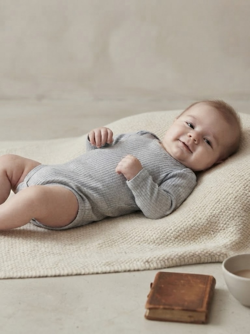 H&M Basics Heather Grey Ribbed Cotton Long Sleeve Bodysuit